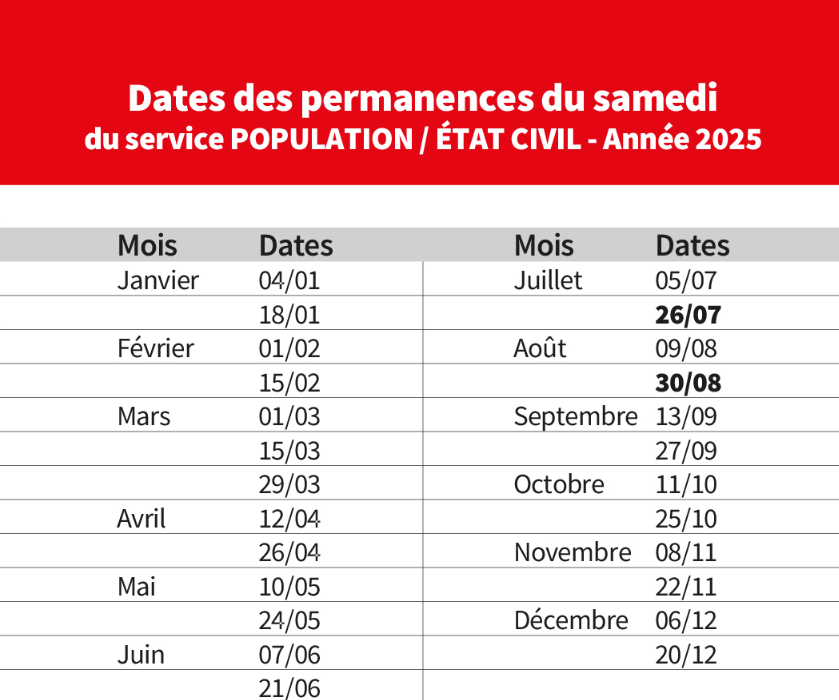 dates des permanences du samedi en 2025