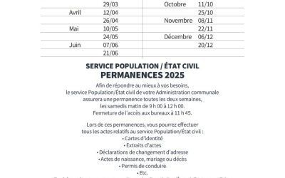 Permanences du service Population/État civil les samedis en 2025