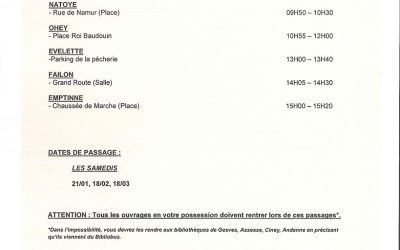 Horaires et dates du Bibliobus/BDbus